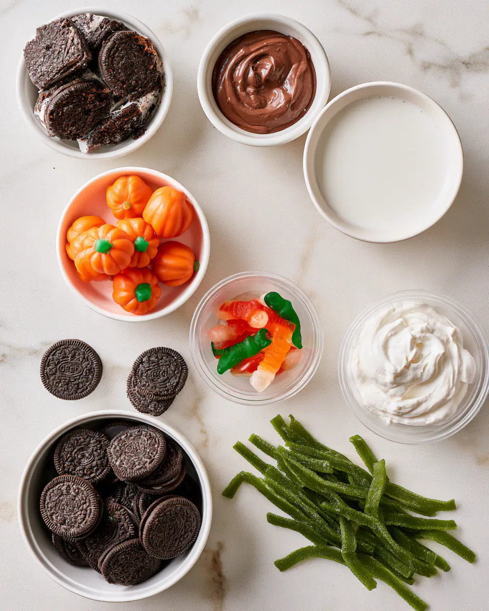 Ingredients for Easy Halloween Dirt Cups | Pumpkin Patch Dessert for Kids
