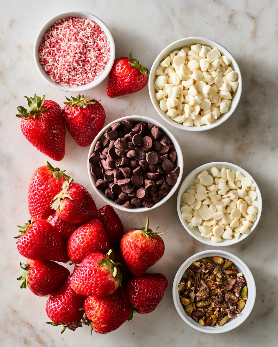 Ingredients for Easy Valentines Day Chocolate Strawberries | Sweet Dessert for Two