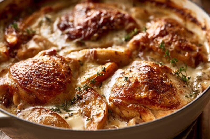 Fall Chicken Casserole &agrave; la Normande with Apples & Cream
