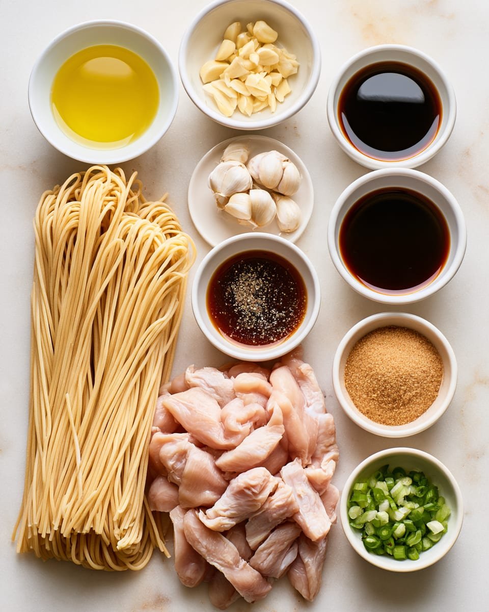Ingredients for Garlic Noodles with Chicken | Easy Sticky Weeknight Dinner