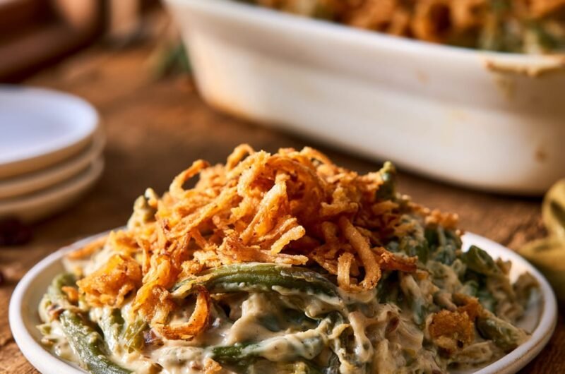 Green Bean Casserole with Crispy Fried Onions on Top