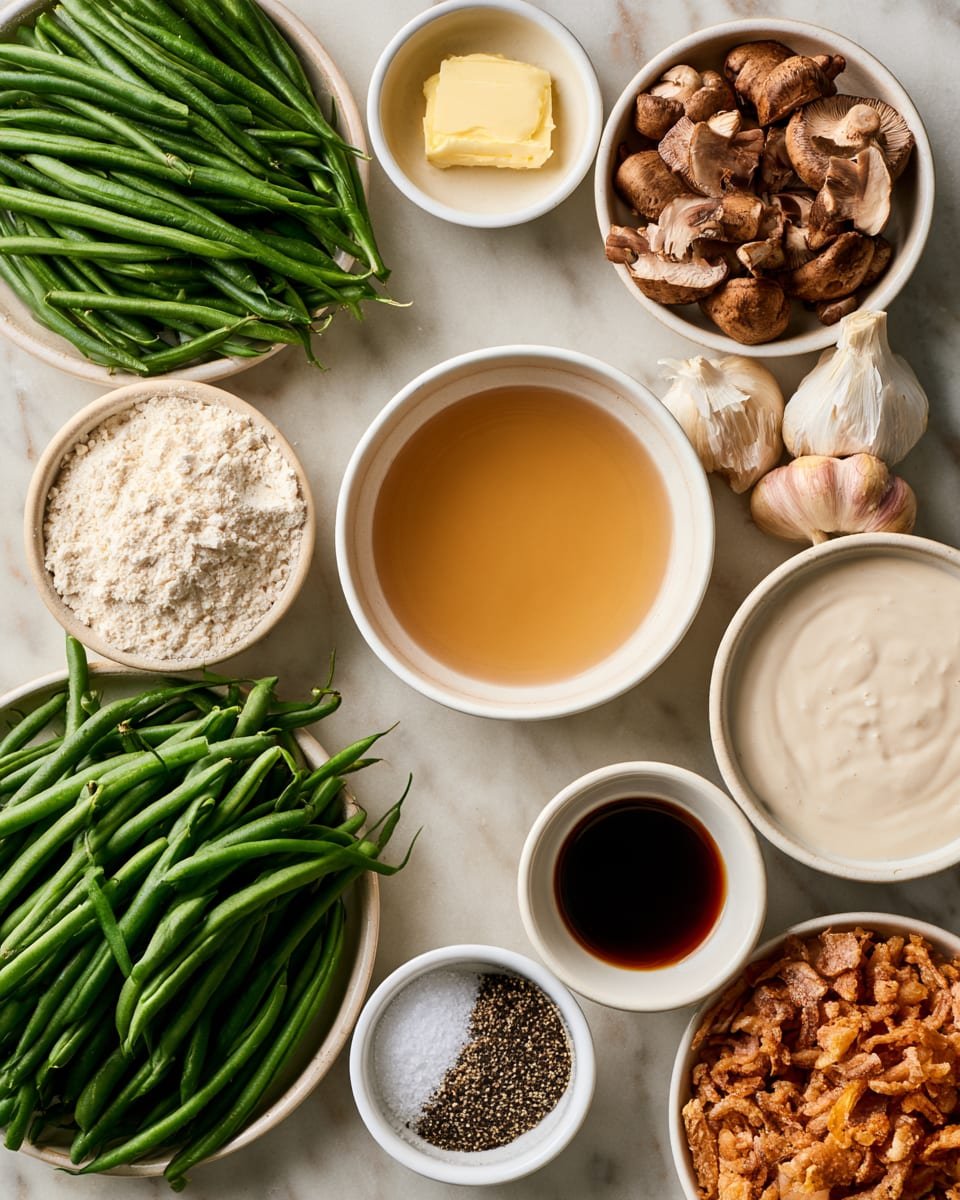 Ingredients for Green Bean Casserole with Crispy Fried Onions on Top