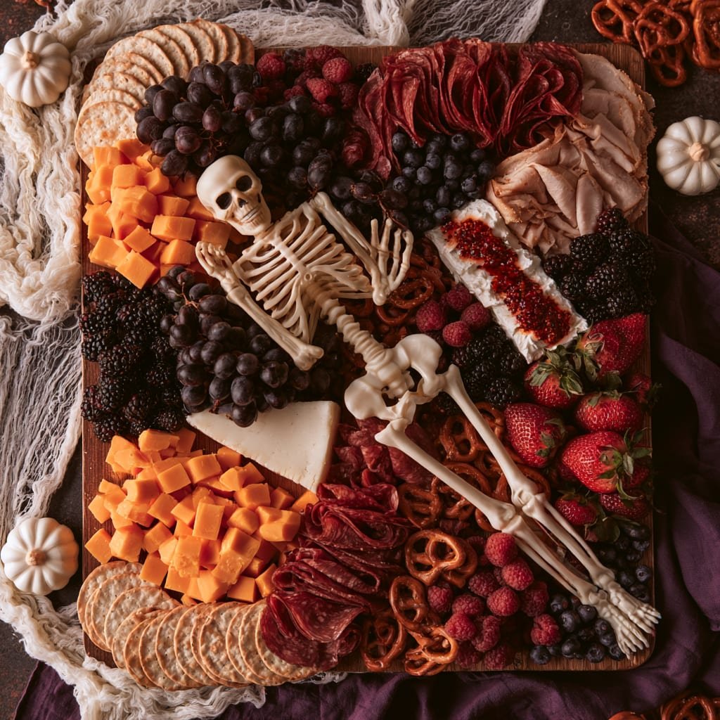 Halloween Appetizer Board with Spooky Meat and Cheese Skewers