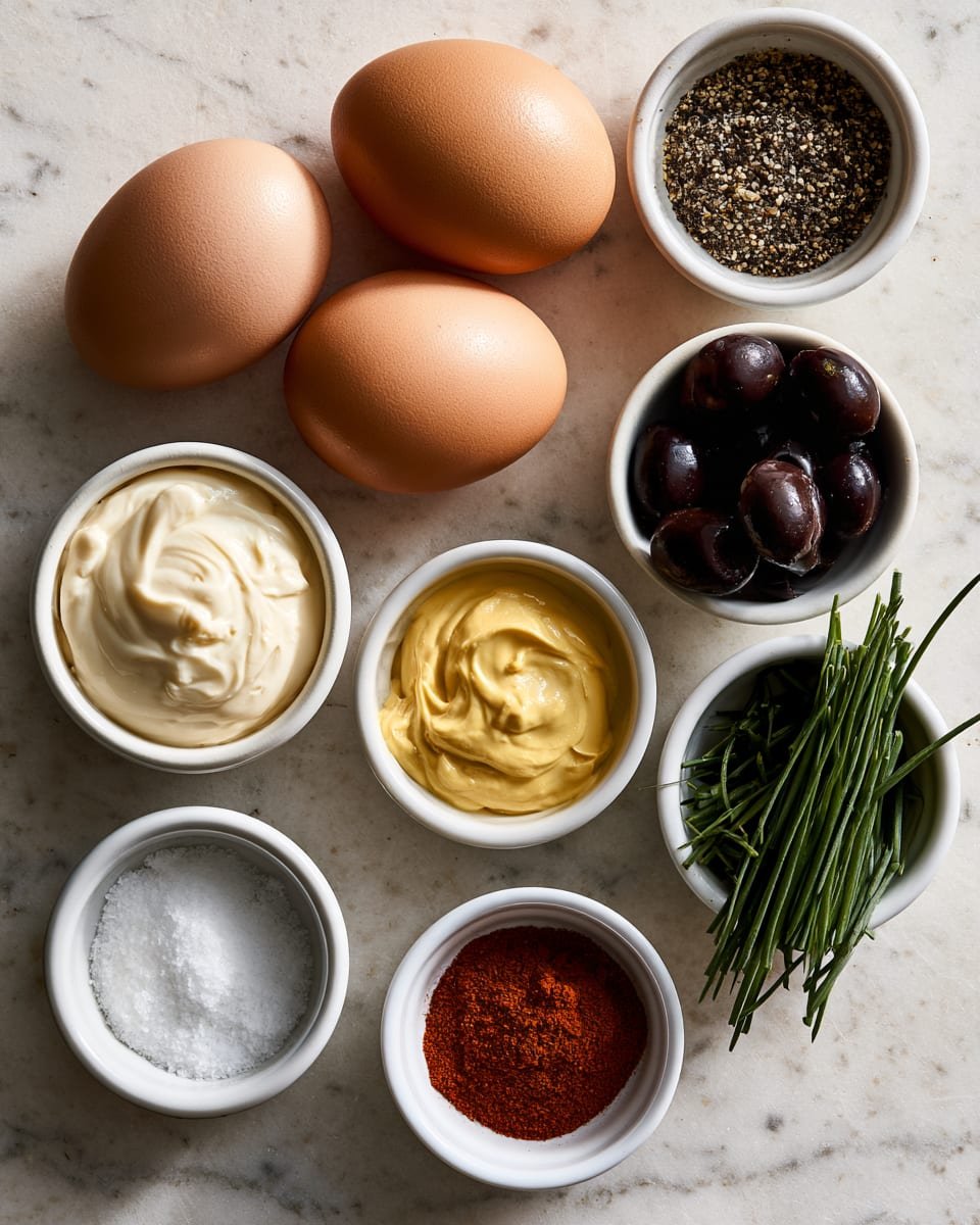 Ingredients for Halloween Appetizers: Spooky Spiderweb Deviled Eggs