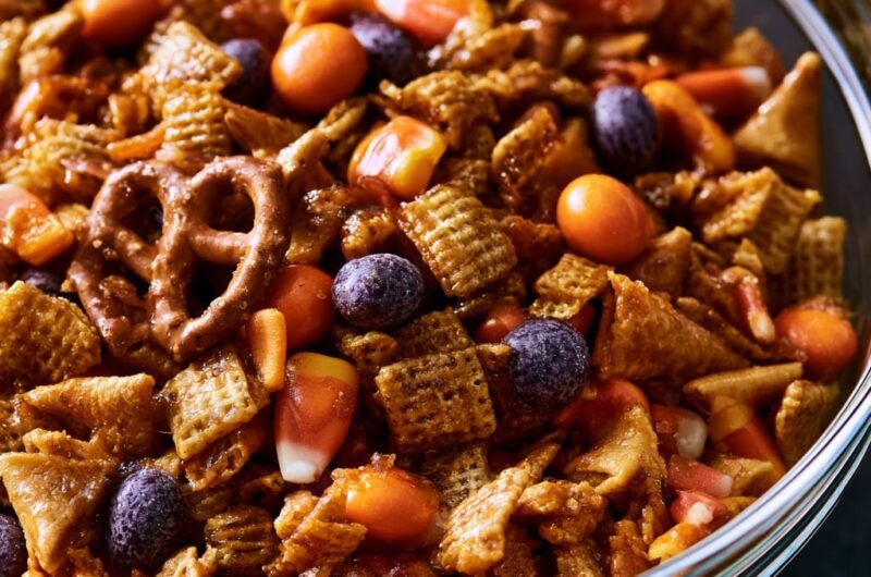 Halloween Chex Mix with Candy Corn and Pretzels