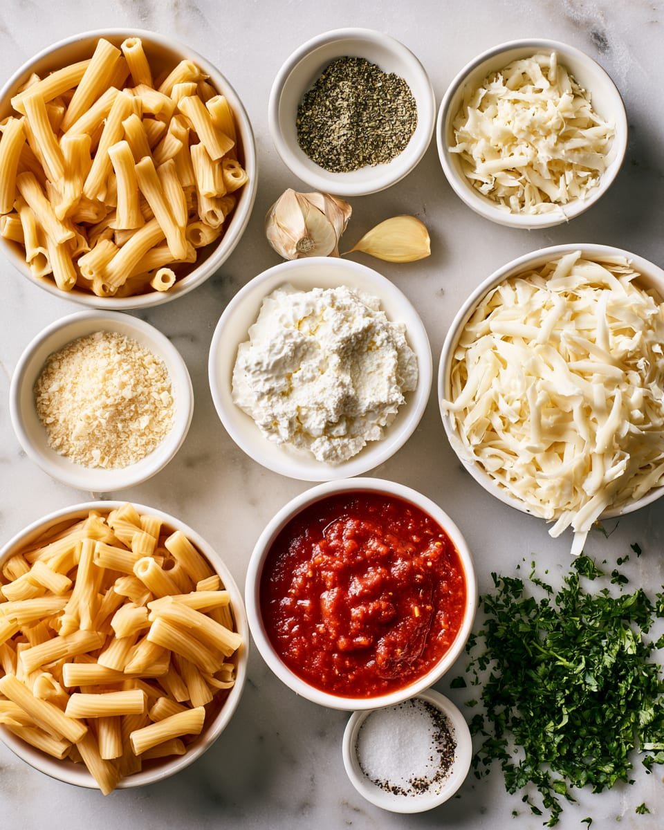 Ingredients for Olive Garden Five Cheese Ziti Al Forno Copycat Recipe