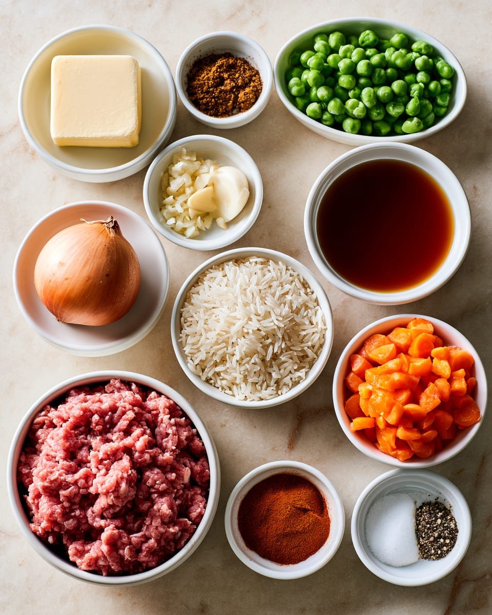 Ingredients for One Pot Beef and Rice Pilaf Everyone Asks For