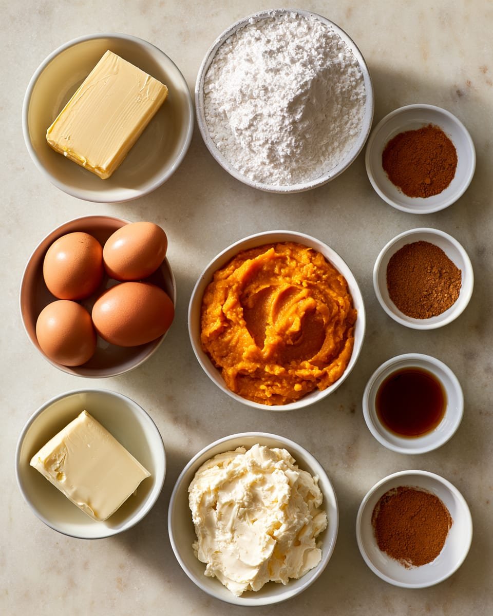 Ingredients for Pumpkin Gooey Butter Cake with a Rich Cream Cheese Layer