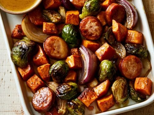 Sheet Pan Chicken Sausage and Veggies with Maple Dijon
