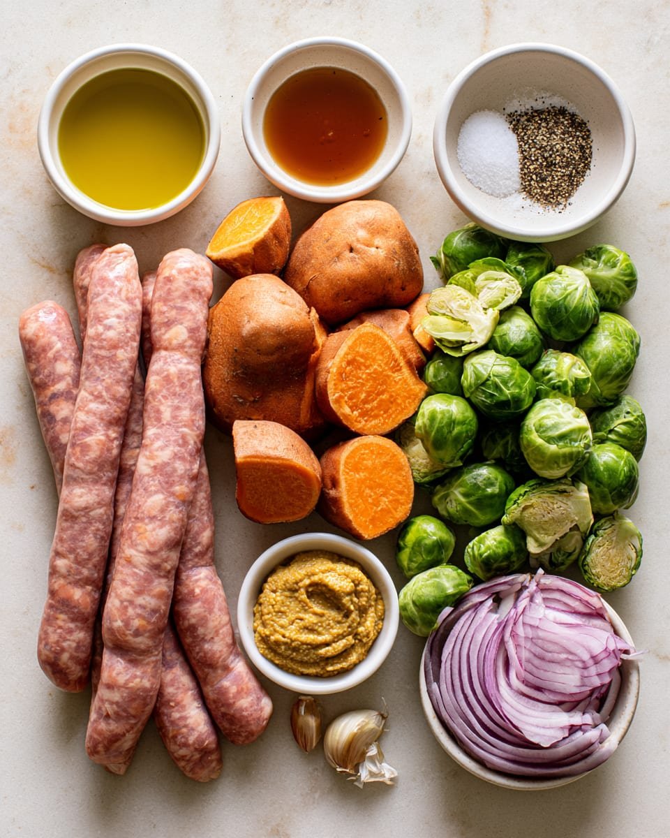 Ingredients for Sheet Pan Chicken Sausage and Veggies with Maple Dijon