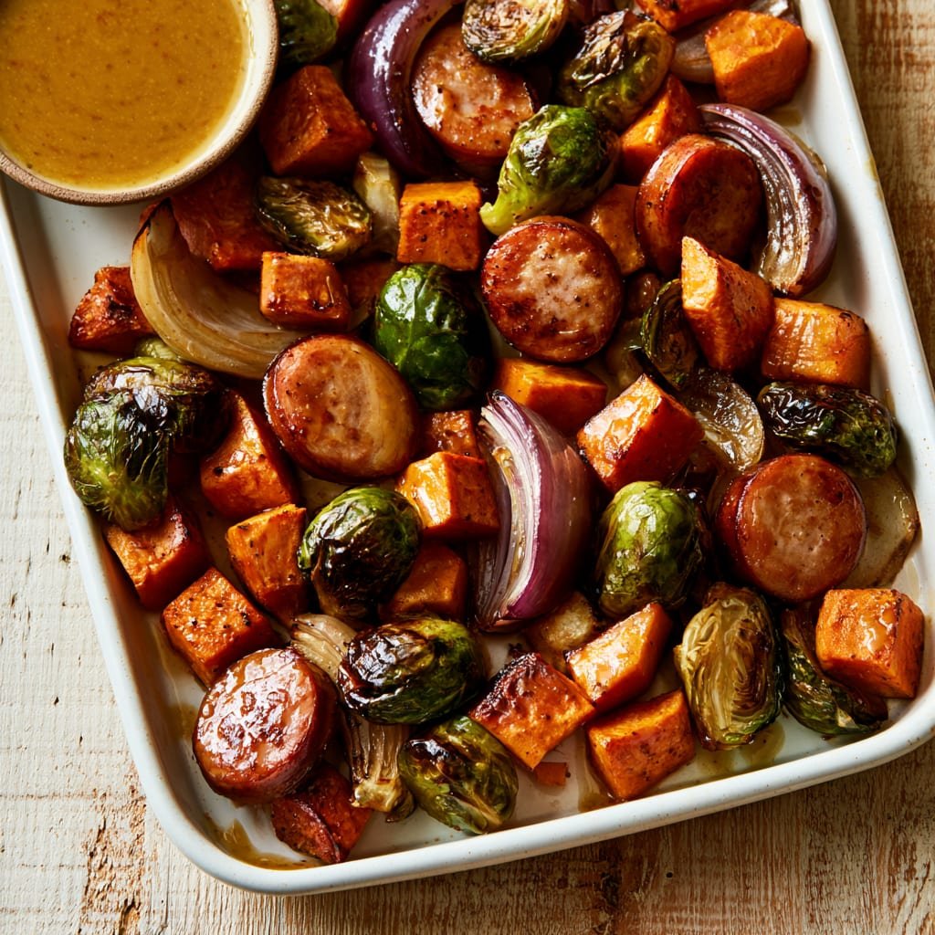 Sheet Pan Chicken Sausage and Veggies with Maple Dijon