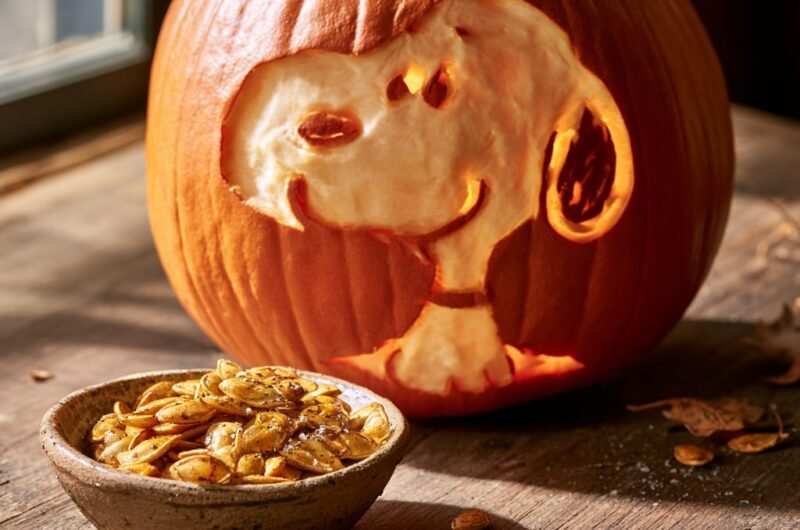 Snoopy Pumpkin Carving Pattern Plus Roasted Pumpkin Seeds Recipe