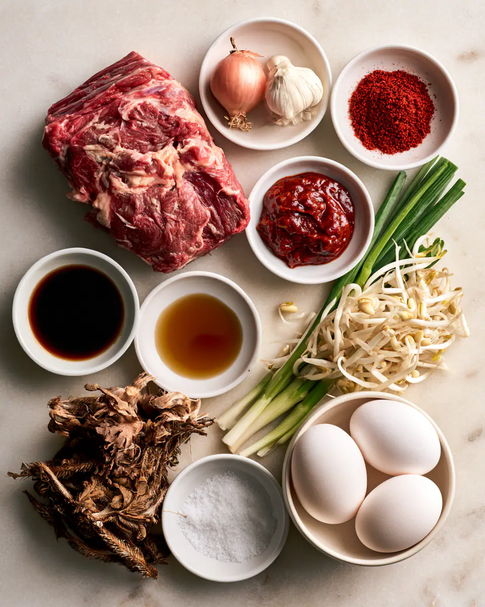Ingredients for Spicy Korean Beef Soup Yukgaejang | Cozy Comfort Dinner