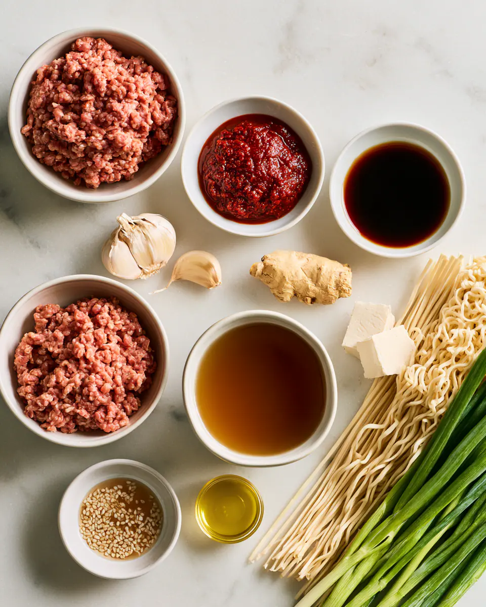 Ingredients for Spicy Korean Ground Beef Noodles | Easy Weeknight Dinner
