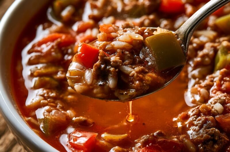 Stuffed Pepper Soup with Ground Beef and Rice
