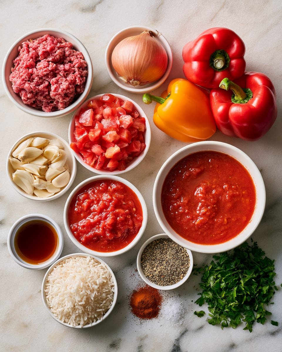 Ingredients for Stuffed Pepper Soup with Ground Beef and Rice