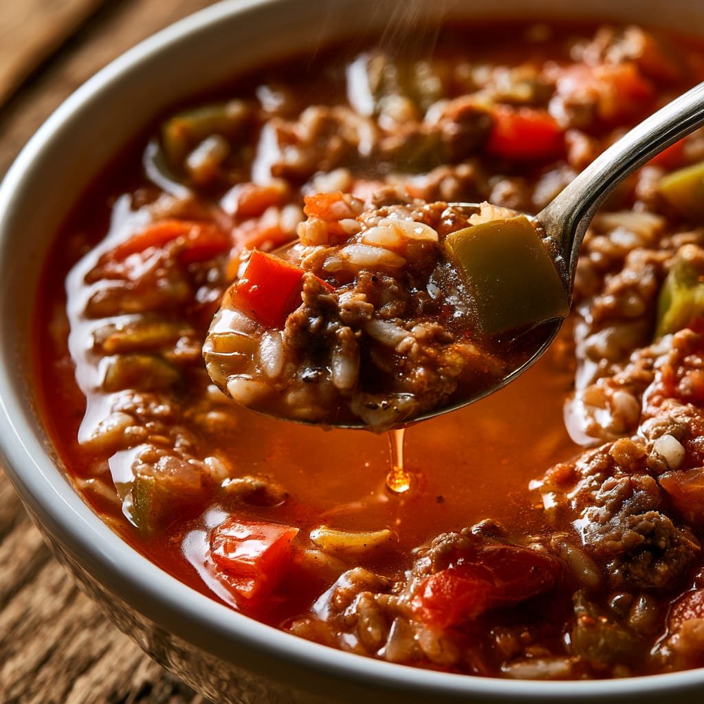 Stuffed Pepper Soup with Ground Beef and Rice