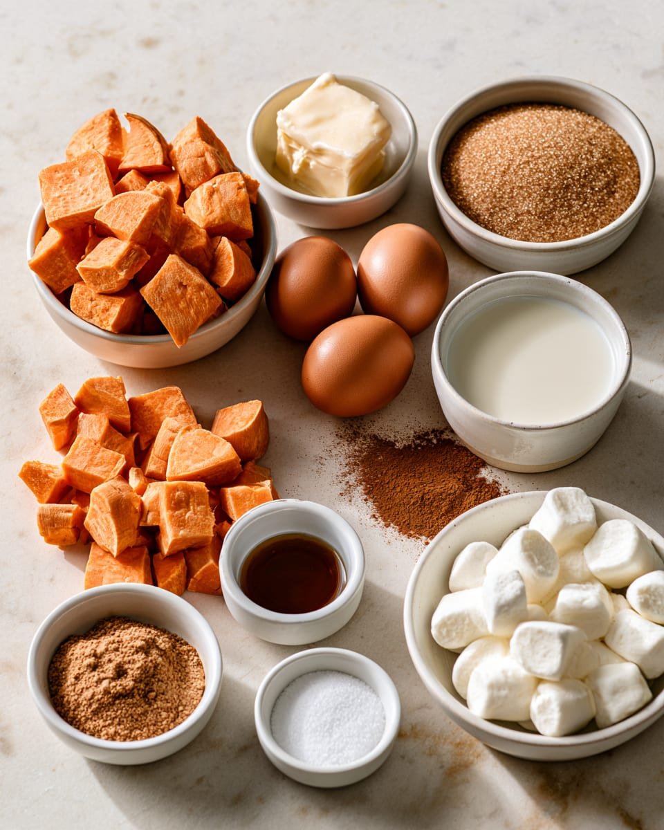 Ingredients for Sweet Potato Casserole with Toasted Marshmallow Topping